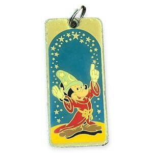 Disney Wizard Sorcerer Mickey Mouse Red Blue Yellow VTG Rectangle Metal Keychain